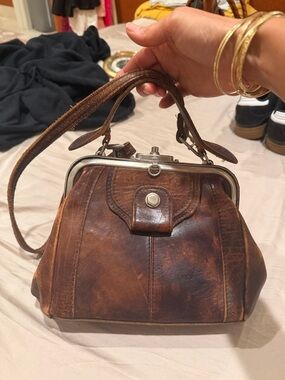 Vintage Brown Leather Frame Satchel Handbag